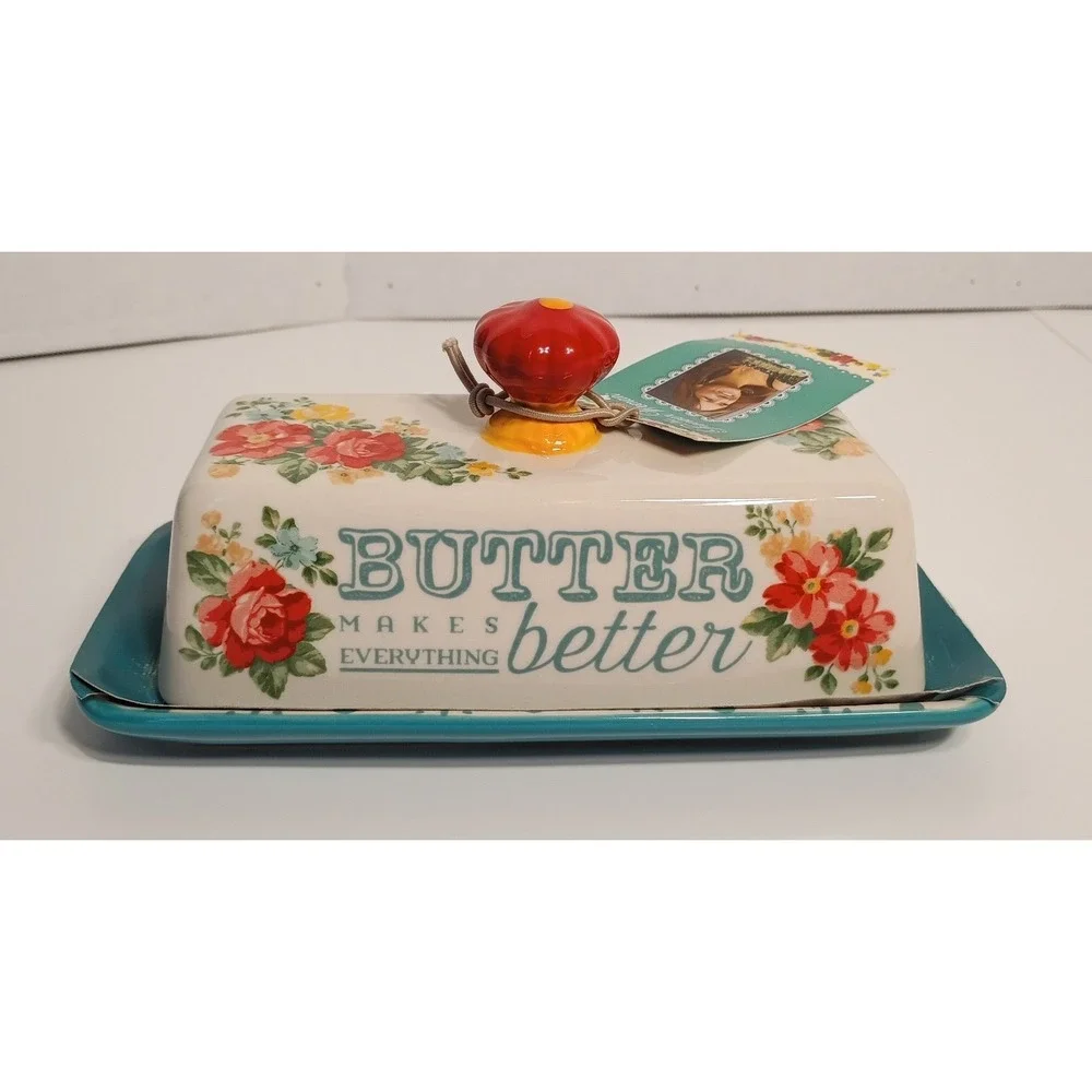 The Pioneer Woman Teal Vintage Floral Butter Dish, New With Tags